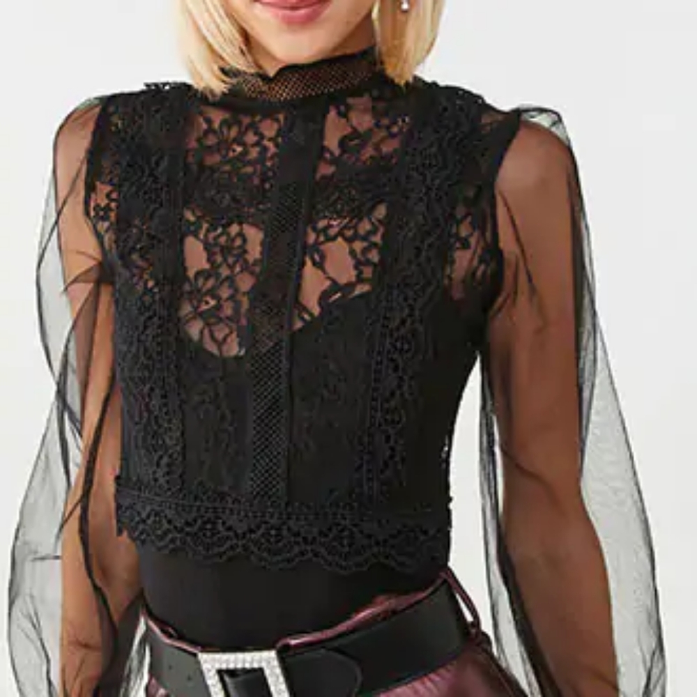 Forever 21 Black Lace Sheer Blouse